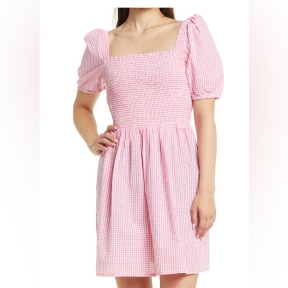NWT- French connection Artina Gingham smocked dress.